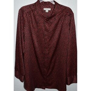Coldwater‎ Creek 2X Blouse Button Front Lightweight Long Sleeve Red Black Print